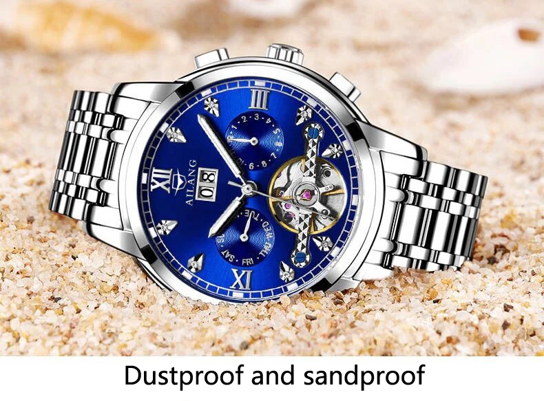 AILANG часы мужские люксовый бренд из нержавеющей стали Tourbillon несколько функций водонепроницаемые механические мужские часы