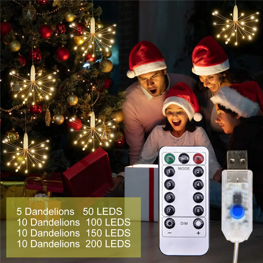 

Светодиодная гирлянда с одуванчиком, s 8 режимов, с регулируемой яркостью, с USB-зарядкой, сказосветильник светильник с таймером, с дистанцион...