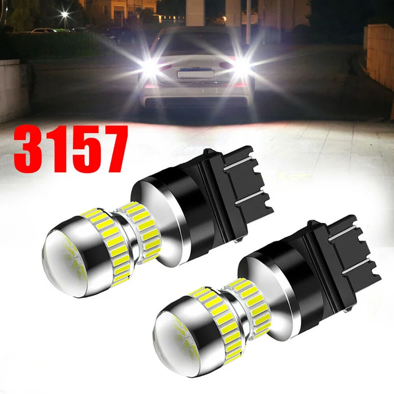 2pcs White Car Tuning 3157 54 SMD LED Tail Brake Stop Backup Reverse Turn Signal Light Bulbs Car Decoration Accessories