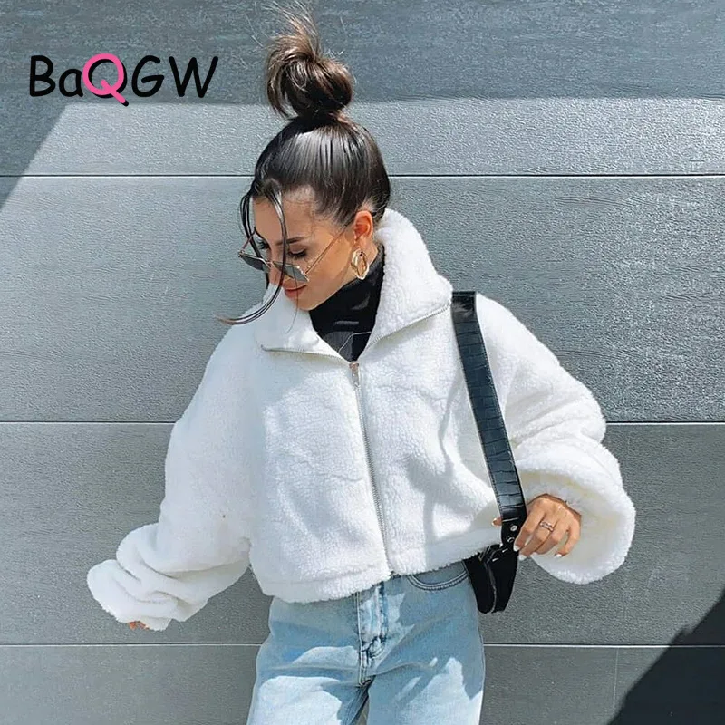 

BaQGW Women Casual Jacket Short Faux Fur Coat Warm Teddy Furry Jacket Long Sleeve Zipper Outerwear Autumn Winter Loose Overcoat