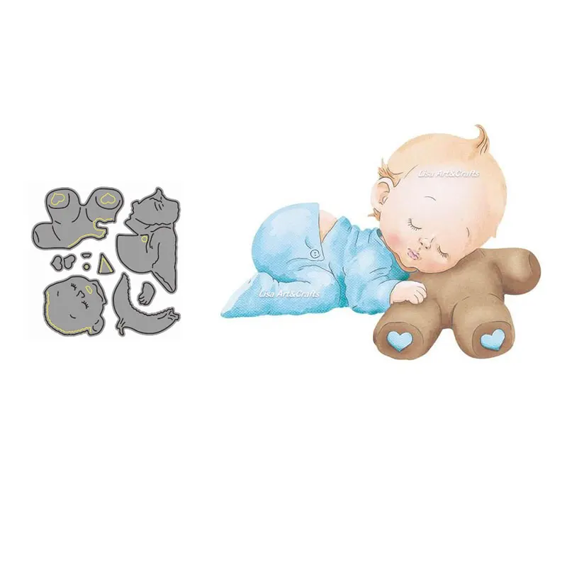 Милые детские умирает Новый Маленький мальчик Sleeping With медведь трафарет для