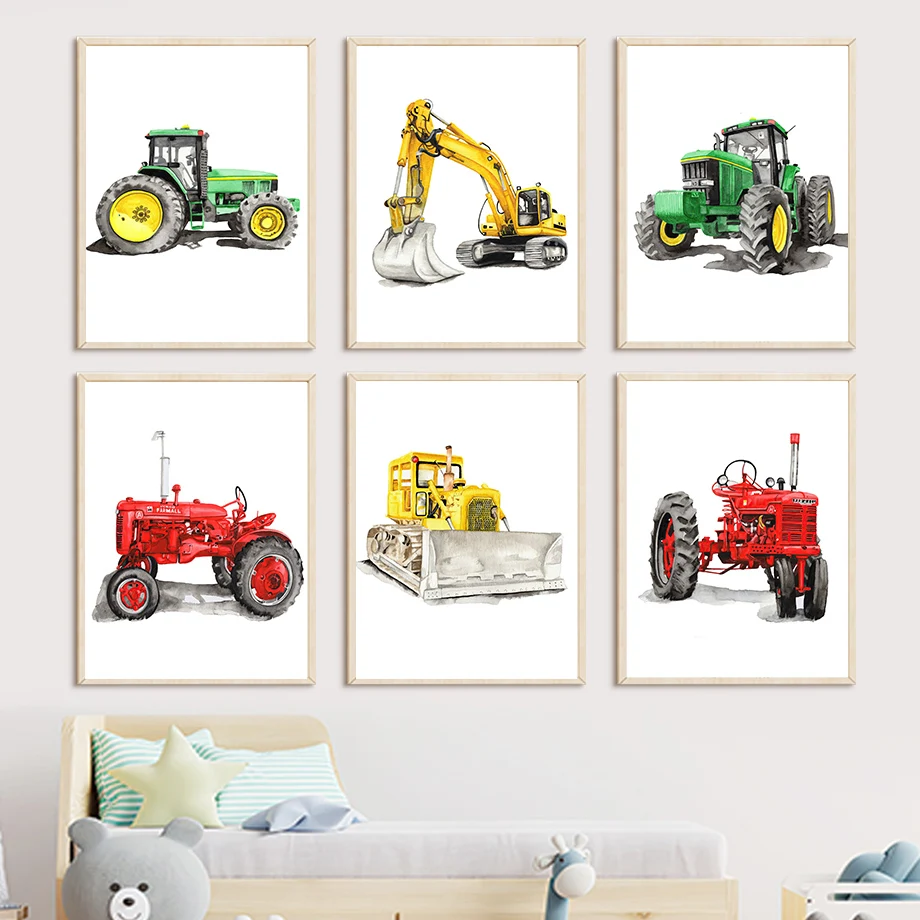 

Farm Tractor Excavator Bulldozer Loader Scooter Wall Art Canvas Nordic Posters Painting And Prints Wall Pictures Kids Room Decor