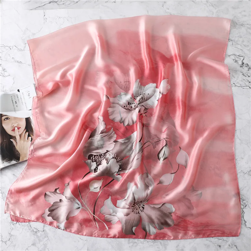 2019 роскошный бренд розовый цветочный принт зимний женский шелковый шарф Шея