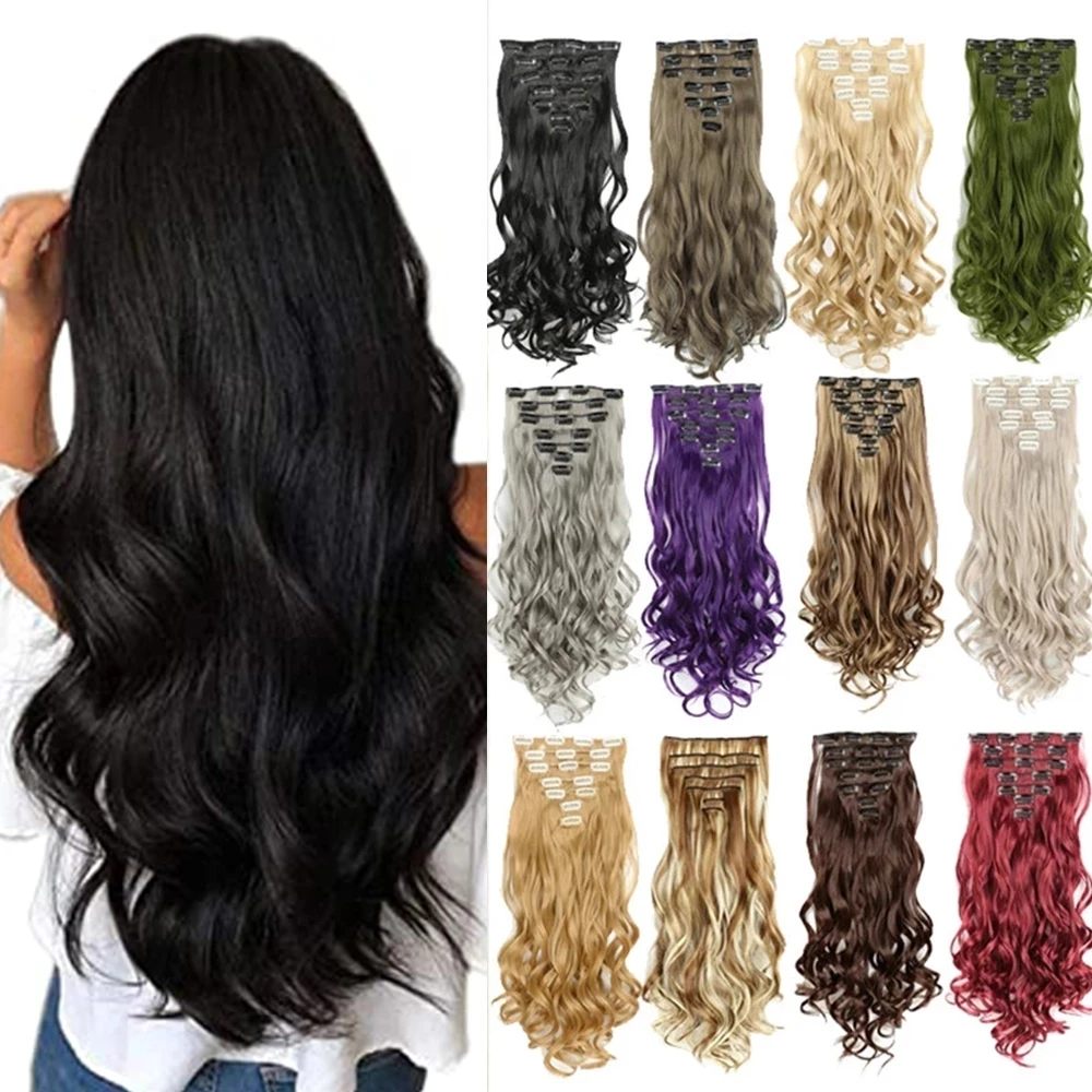 

Kong&Li 22 inch 7pcs/set clip in hair extensions Wave hair clip ins synthetic clip in hair extension for women