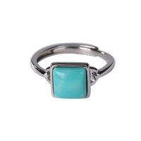 925 sterling silver turquoise ring personalized stylish and simple temperament womens geometric square open ring