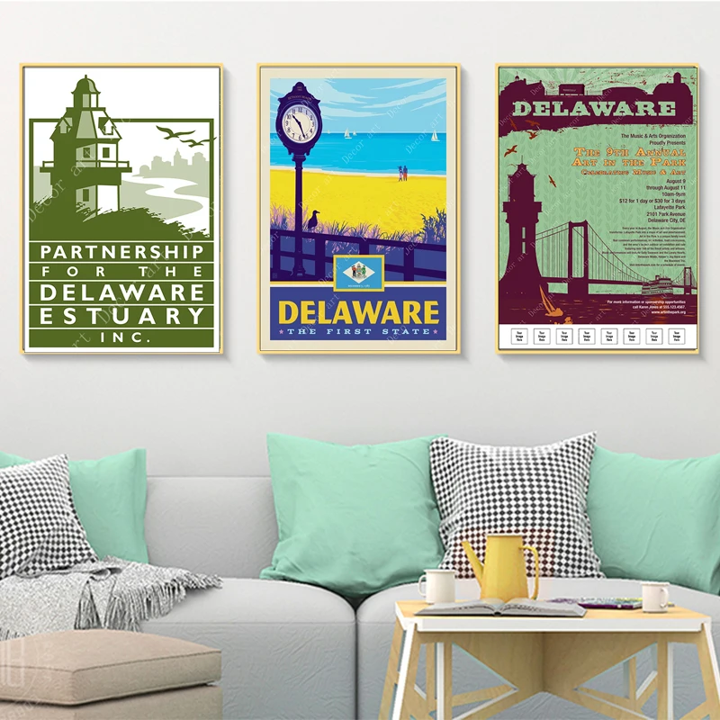 Винтажные дорожные плакаты из Америки Делавэр США холст живопись плакат