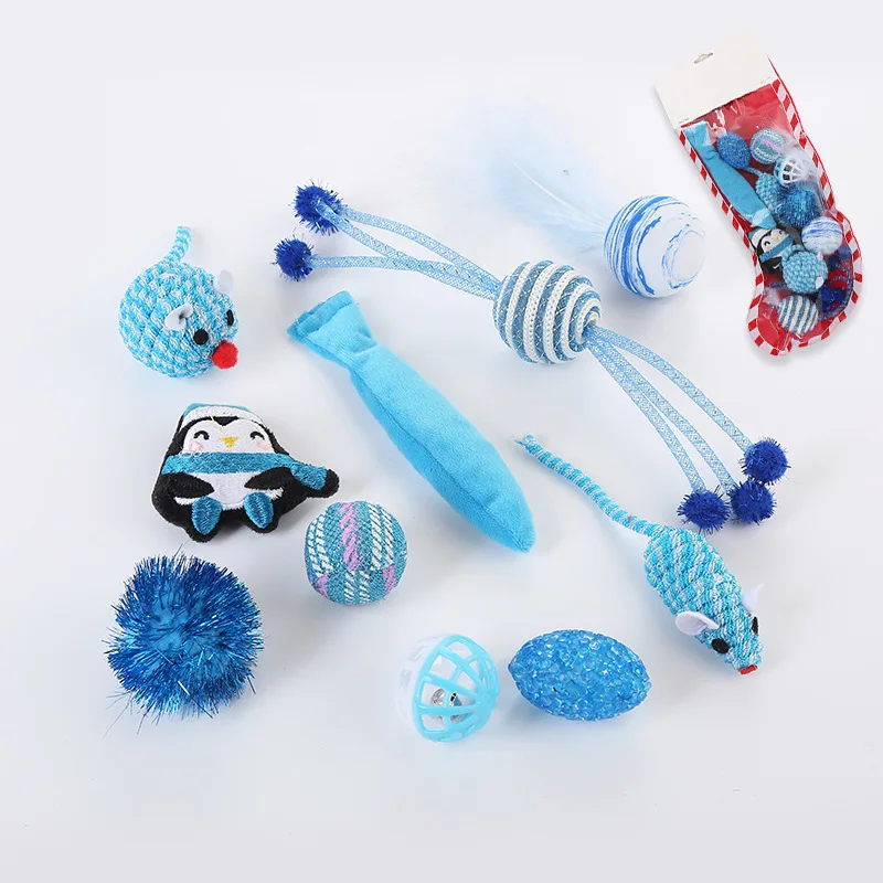 

10pcs Cat Toys Set Christmas Suit Christmas Socks Red and Green Santa Claus Holiday Combination Set Combination Cat Toy