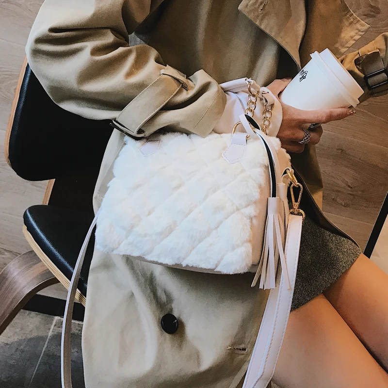 Элегантная женская клетчатая сумка 2019 зимняя новая качественная мягкая плюшевая