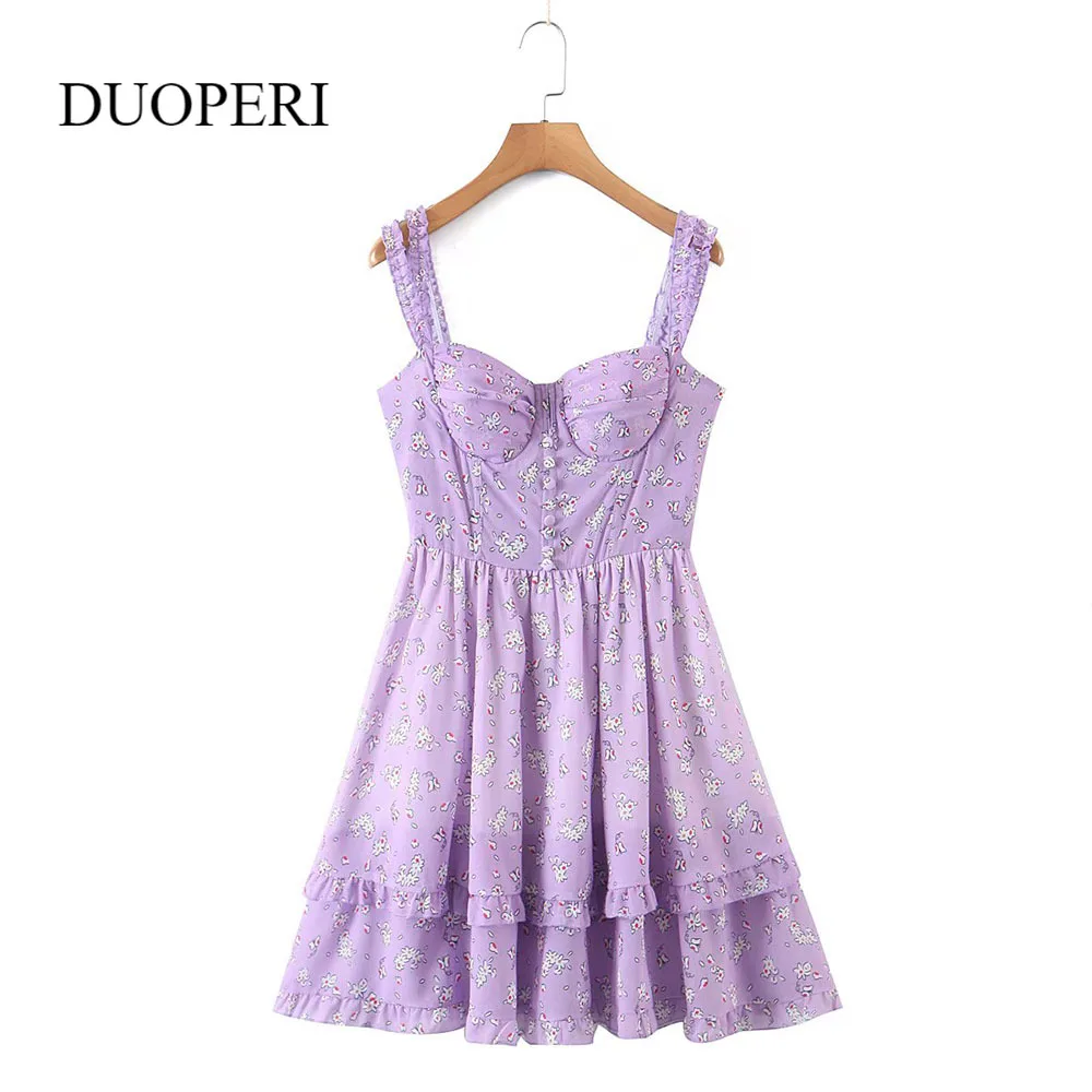 

Модный женский корсет DUOPERI с цветочным принтом, стильное платье, ремни, гофрированный подол, молния сзади, шикарное женское сексуальное коро...