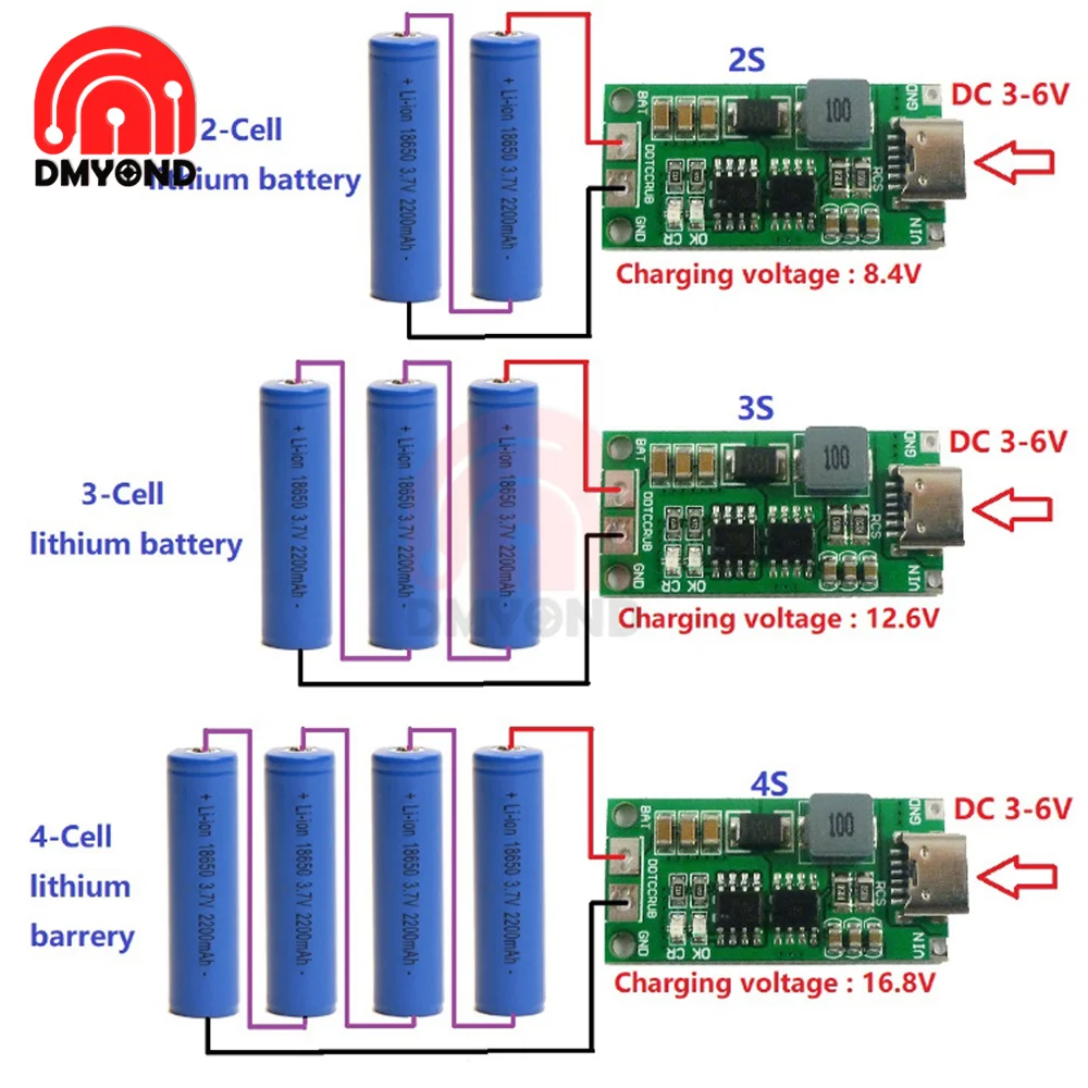 Multi-Cell 2S 3S 4S Type-C To 8.4V 12.6V 16.8V Step-Up Boost LiPo Polymer Li-Ion Charger 7.4V 11.1V 14.8V 18650 Lithium Battery |