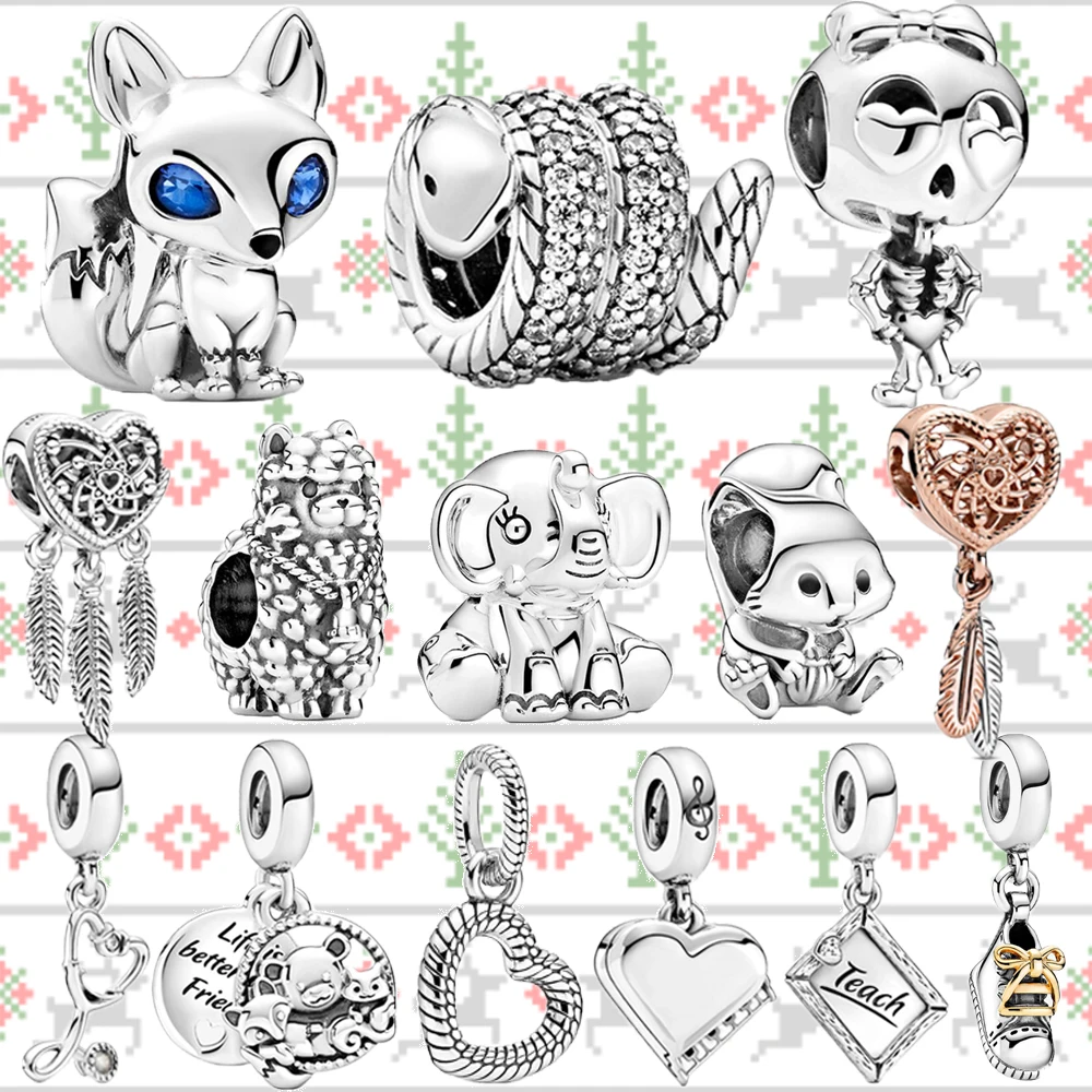 

2021 Autumn New Arrival 925 Sterling Silver Snake Alpaca Fox Squirrel Charm Beads Fit Original Pandora Bracelet Silver Jewelry