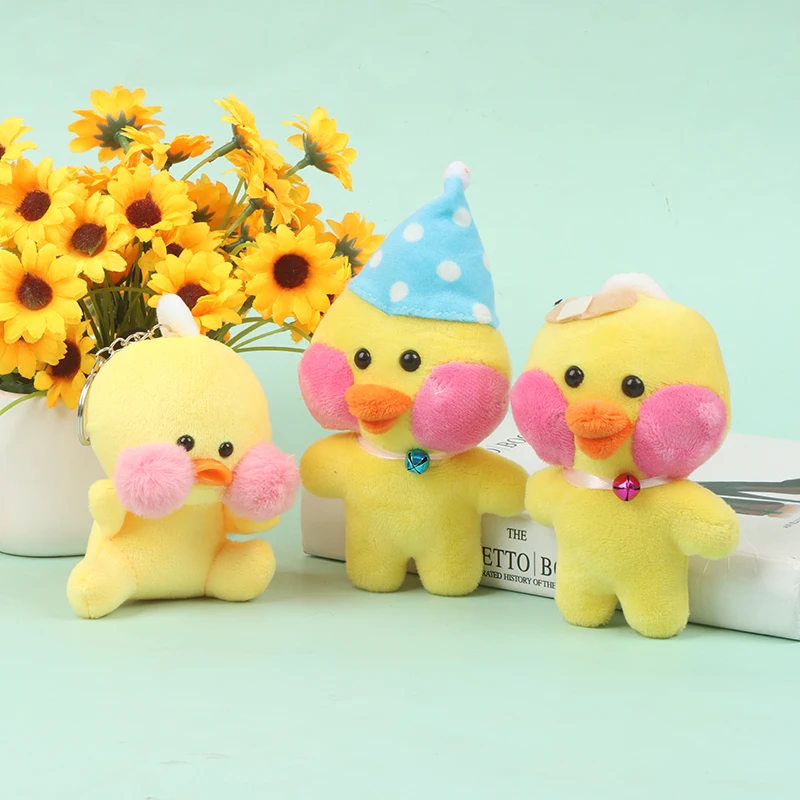 

12cm Cute LaLafanfan Cafe Little Yellow Duck Plush Toy Stuffed Soft Kawaii Hair Band Duck Doll Animal Birthday Gift for Children
