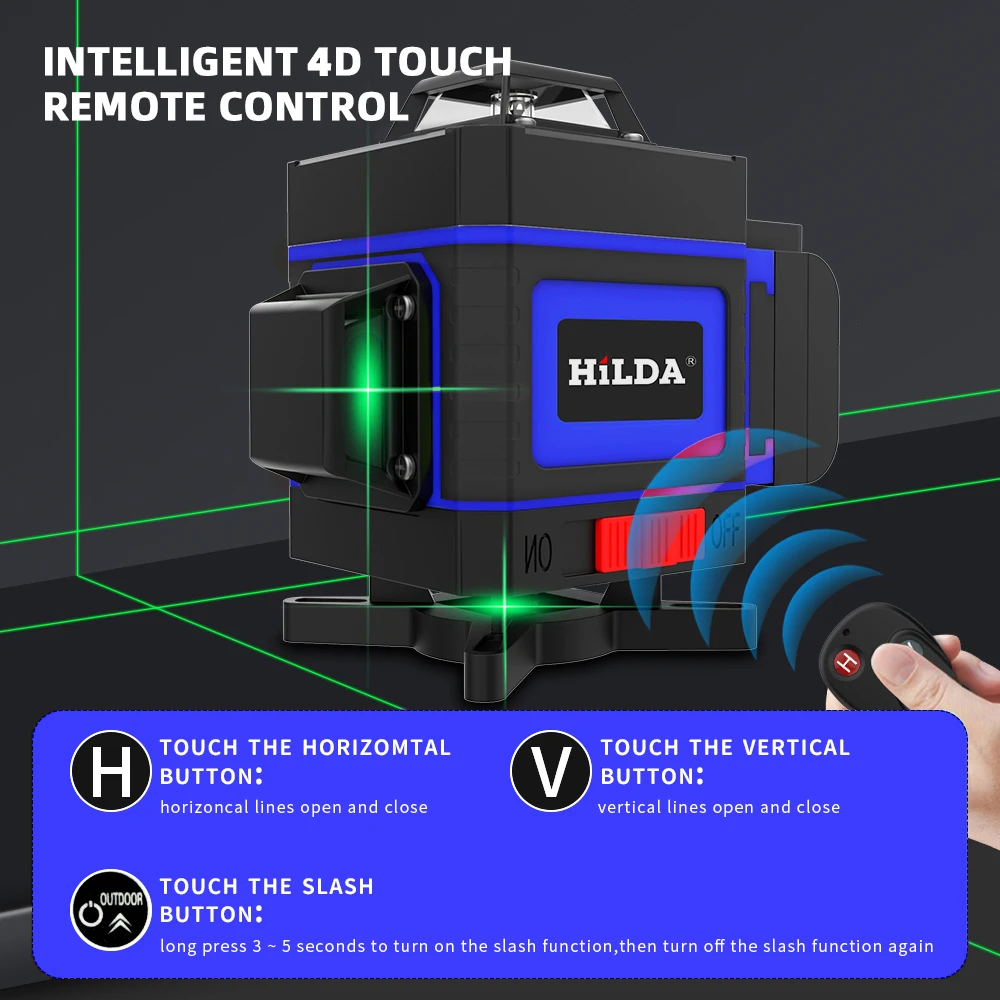 Лазерный уровень 3D4D 16/12 линий зеленый луч горизонтальный и вертикальный лазерный