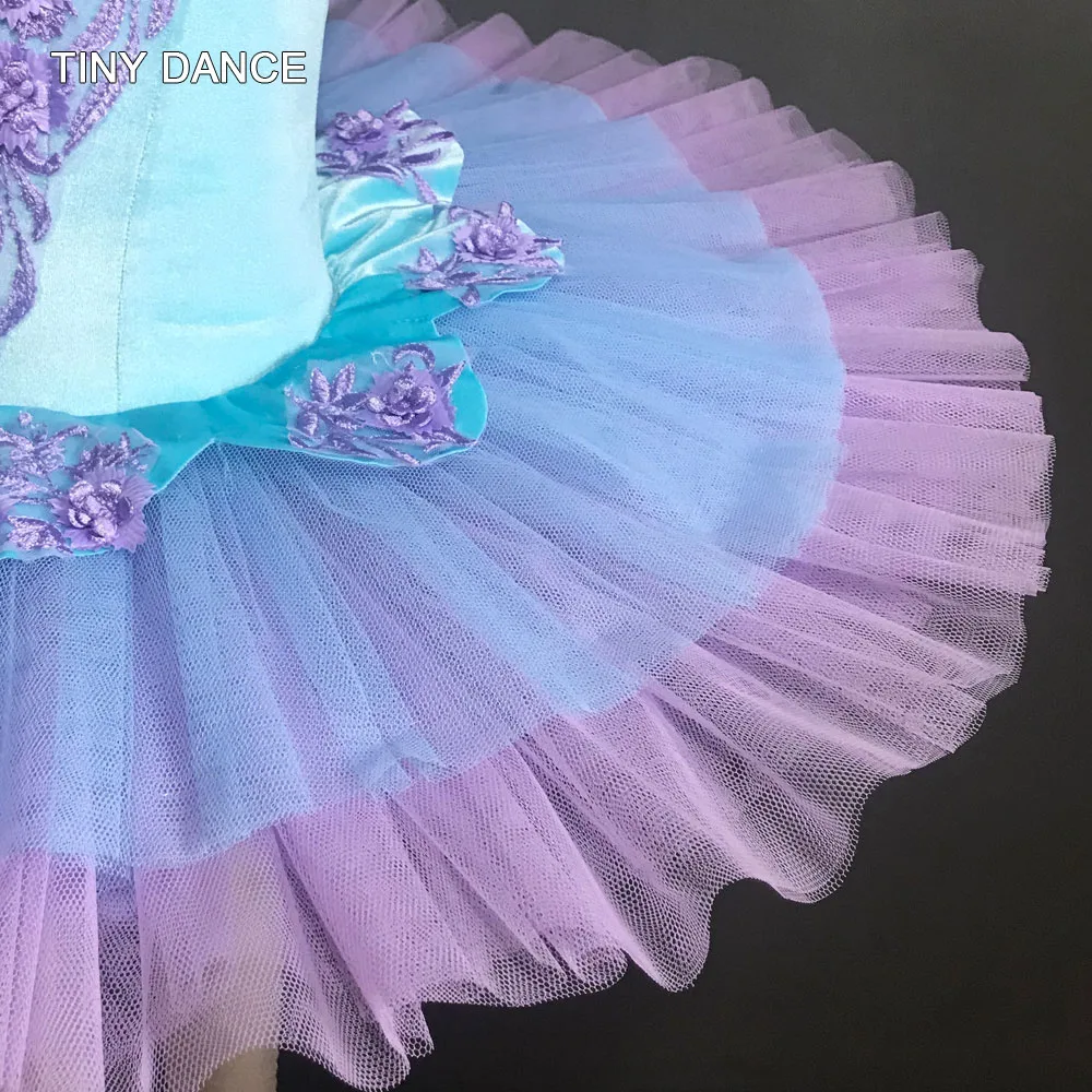 Aqua Blue балетная пачка бархатный лиф с Mauve 7 слоев плиссированные тюлевые балетное с юбкой пачкой пачка для выступлений костюмы BLL140