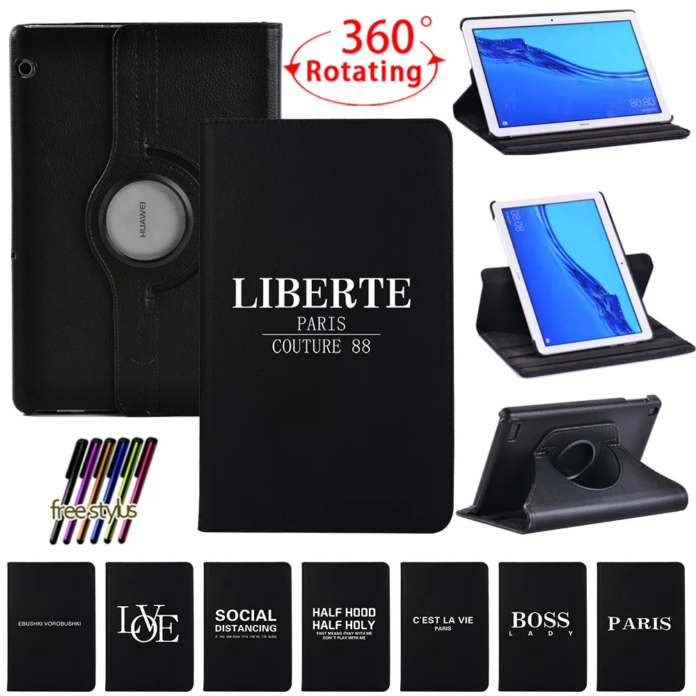 

Folding 360 Rotating Tablet Case for Huawei MediaPad T5 10 10.1"/T3 10 9.6" Printed Protective Shell Stand Cover + Stylus