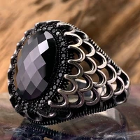 trendy mens hollow out black faceted oval crystal finger ring inlaid rhinestone zircon for male party jewelry 6 13