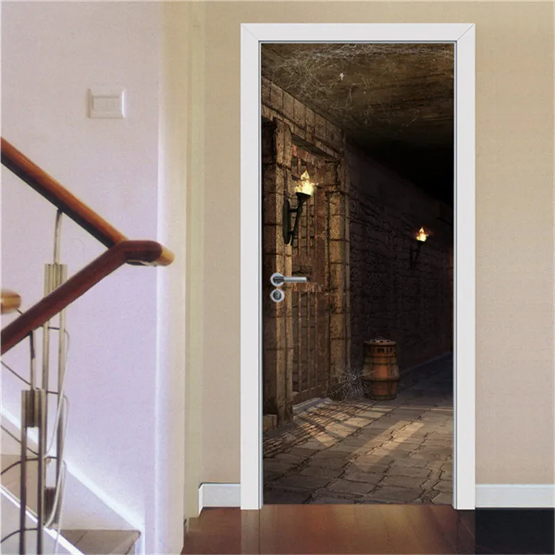 Настенные виниловые 3D-наклейки на дверь деревянные водонепроницаемые Стикеры