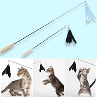 simulation bird cat toy wooden handle teasing cat rod steel wire bell pet toy funny cat stick feather bird cat toys pet supplies
