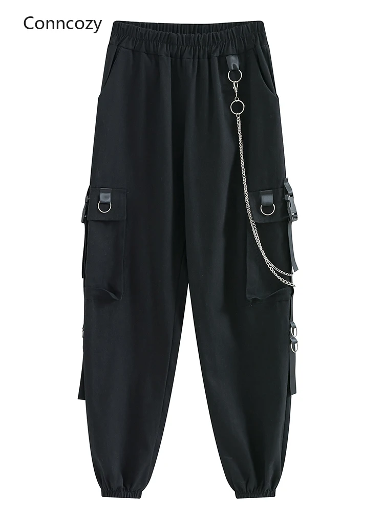 

Women Elastic Waist Loose Streetwear Cargo Pants Female Fashion Ankle-length Jogging Sport Trousers Ladies Plus Szie Casual Pant