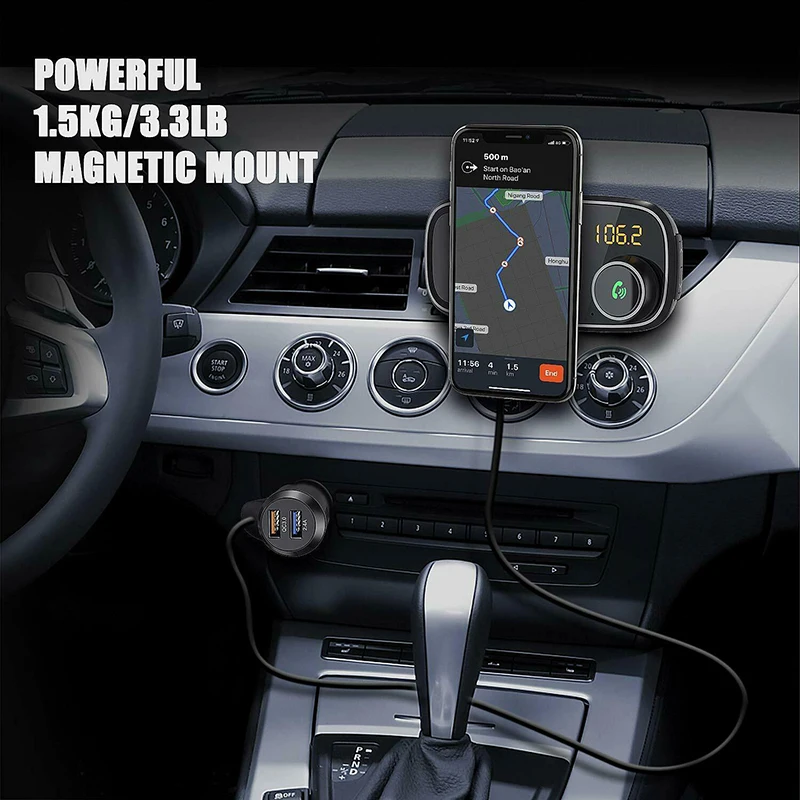 Автомобильный Bluetooth fm передатчик с магнитным держателем для телефона QC 3 0 зарядка