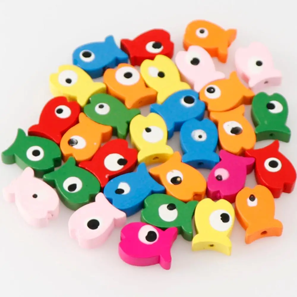 25 шт. милые Мультяшные рыбки яркие деревянные бусины для изготовления ювелирных