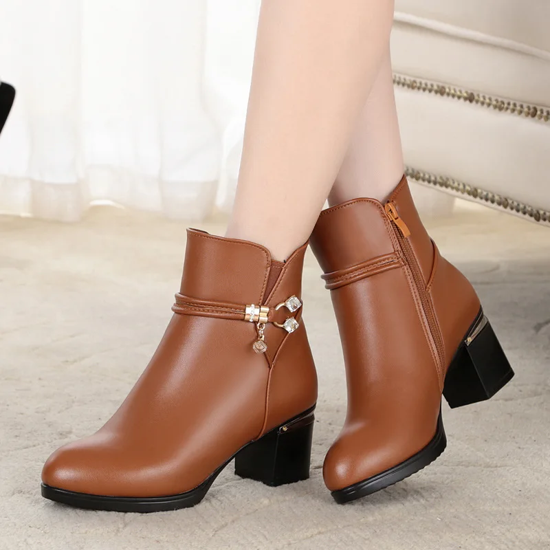 Fujin/женские шерстяные зимние ботинки Модная теплая обувь из натуральной кожи на