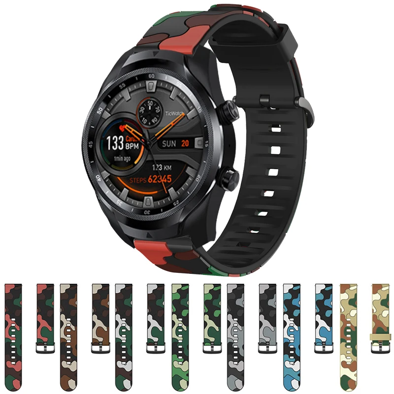 

Камуфляж Силиконовый ремешок для Ticwatch Pro 3/Pro 2020 Смарт-часы с заменой ремешка браслет 22 мм ремешки для Ticwatch GTX Correa
