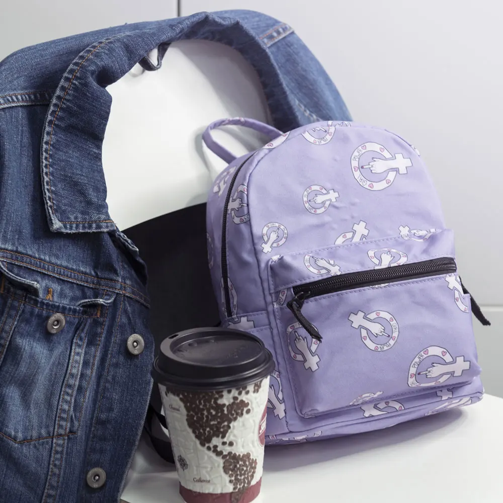 Women Backpack Mini Cartoon Funny Print Casual Children School Bag Small Purple Waterproof Travel Rucksack