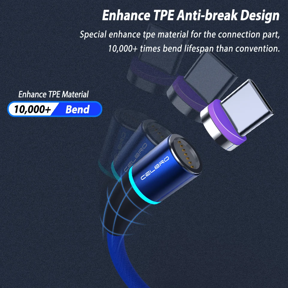 Магнитный кабель 5A Сверхбыстрый зарядный для передачи данных USB Type C светодиодный