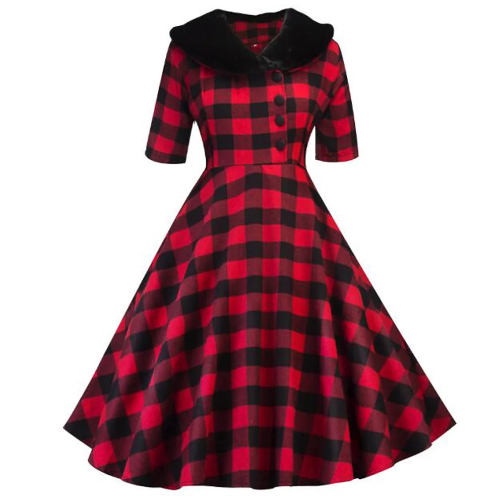 Осенне-зимнее женское платье с воротником из искусственного меха коротким