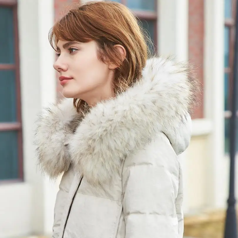 

Winter European real fur duck down coat female over the knee longer fashion thicker warm fluffy down jacket F196 dropship