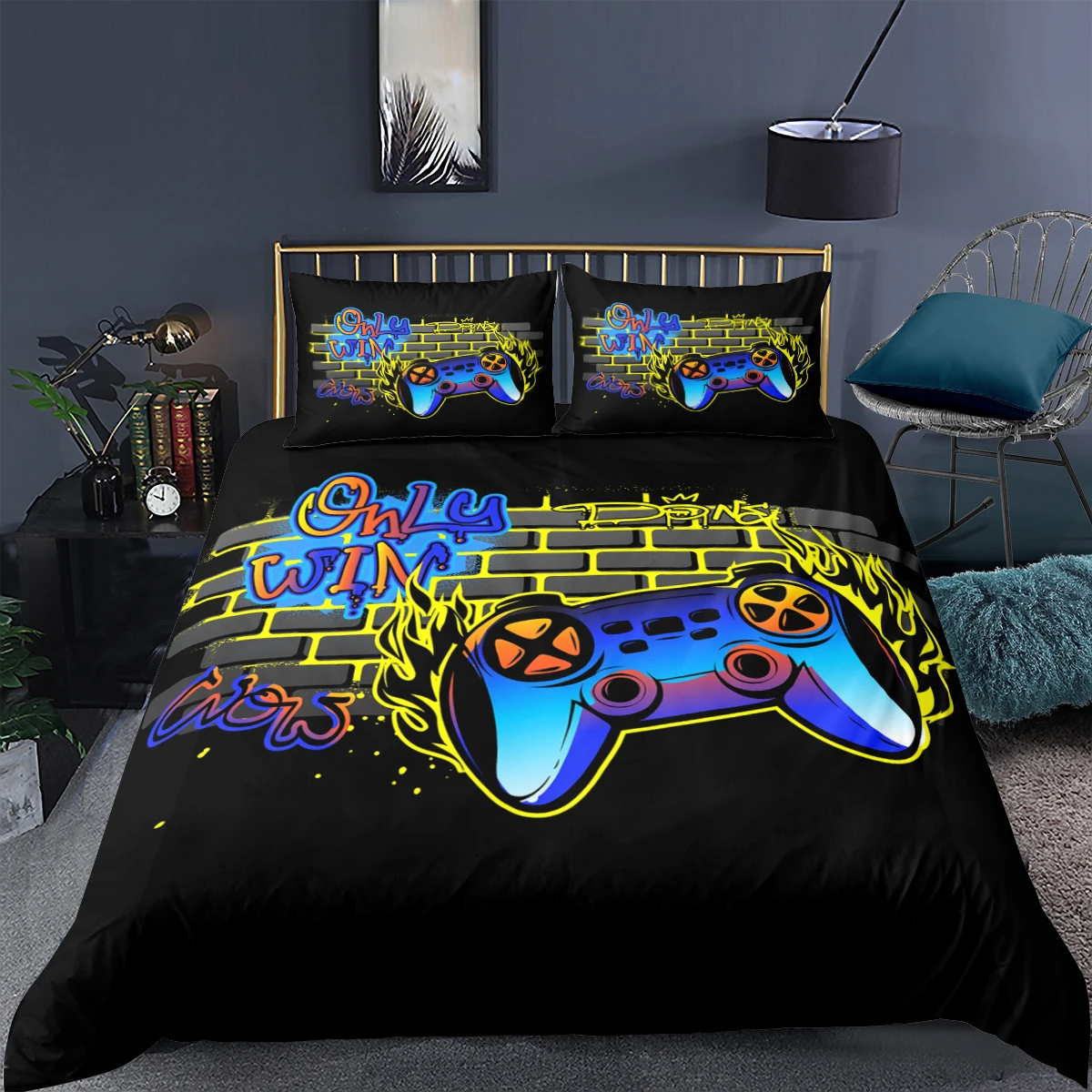 

Black Bedding Set 3D Gamepad Printed Quilt Cover Child Adult Duvet Cover Pillowcase Bedroom Single Twin Double Queen King 2/3Pcs