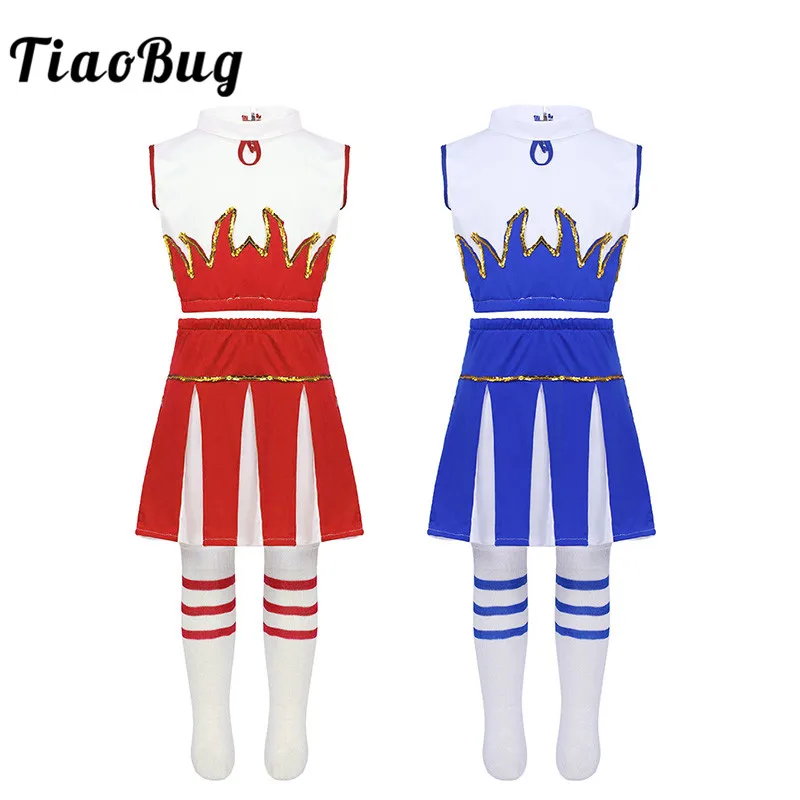 Детский костюм для девочек подростков TiaoBug укороченный топ с юбкой школьная