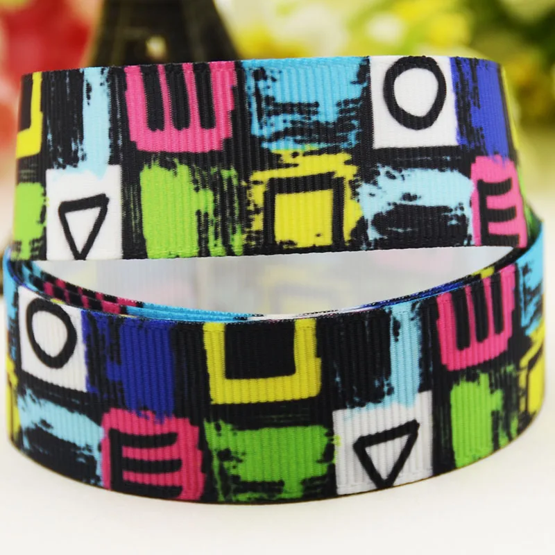 

22mm 25mm 38mm 75mm geometric figure cartoon printed Grosgrain Ribbon party decoration 10 Yards X-04739