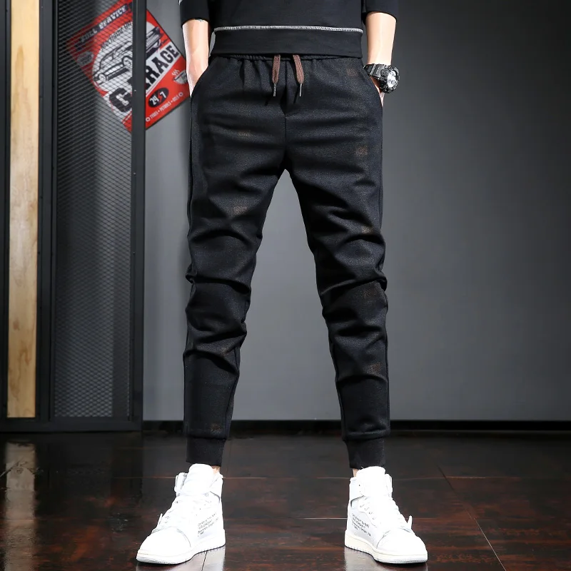 

Осенние мужские повседневные брюки, зимние черные шерстяные брюки, модные облегающие джоггеры с Кулиской
