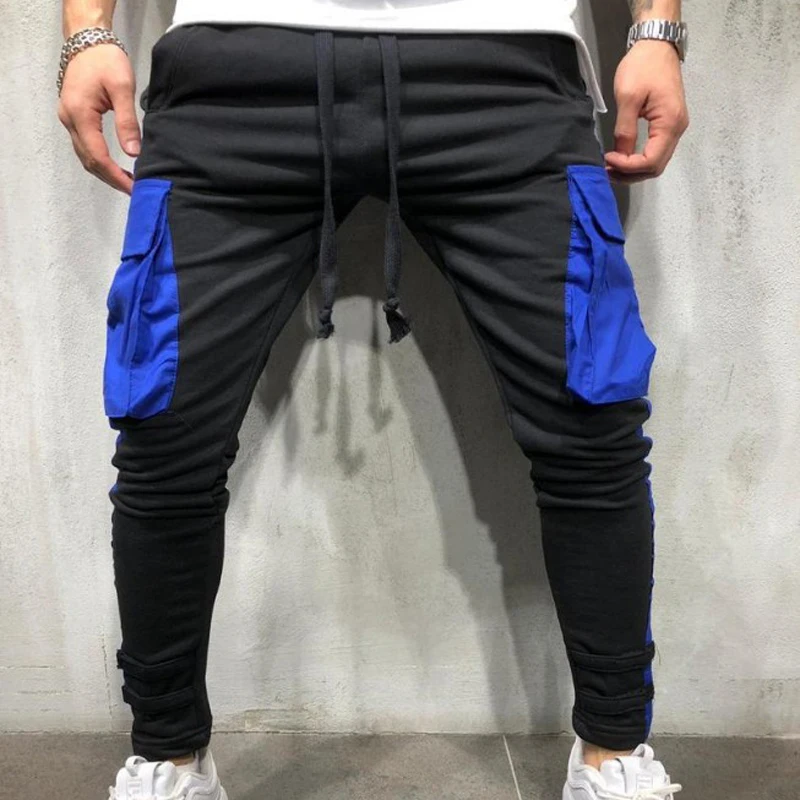 

Мужские повседневные спортивные брюки с большими карманами, подходящие по цвету облегающие хлопковые брюки в стиле хип-хоп, брюки-султанки,...