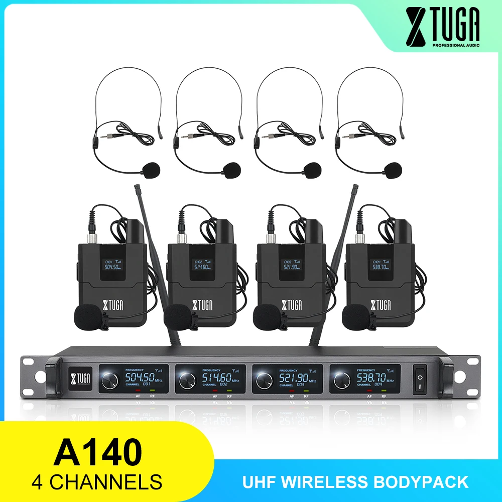 XTUGA 4 канальная UHF Беспроводная микрофонная система с комплектами гарнитуры и