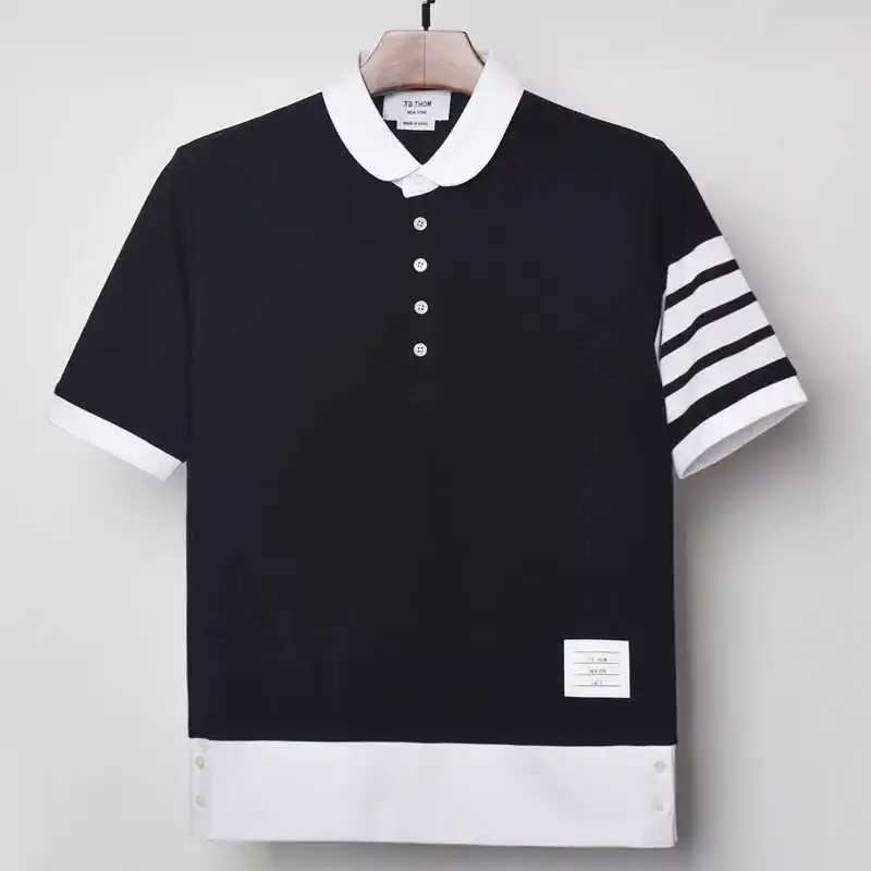 

Men's Summer Dyed Polo Shirts Pure Cotton Polo Shirts Men Panelled Casual Polo Shorts Men Gray Dark Blue