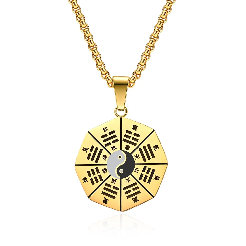 

Chinese Daoism Taoism Eight Trigrams Necklaces Pendants for Male Men Stainless Steel Box Chain Fashion Jewelry