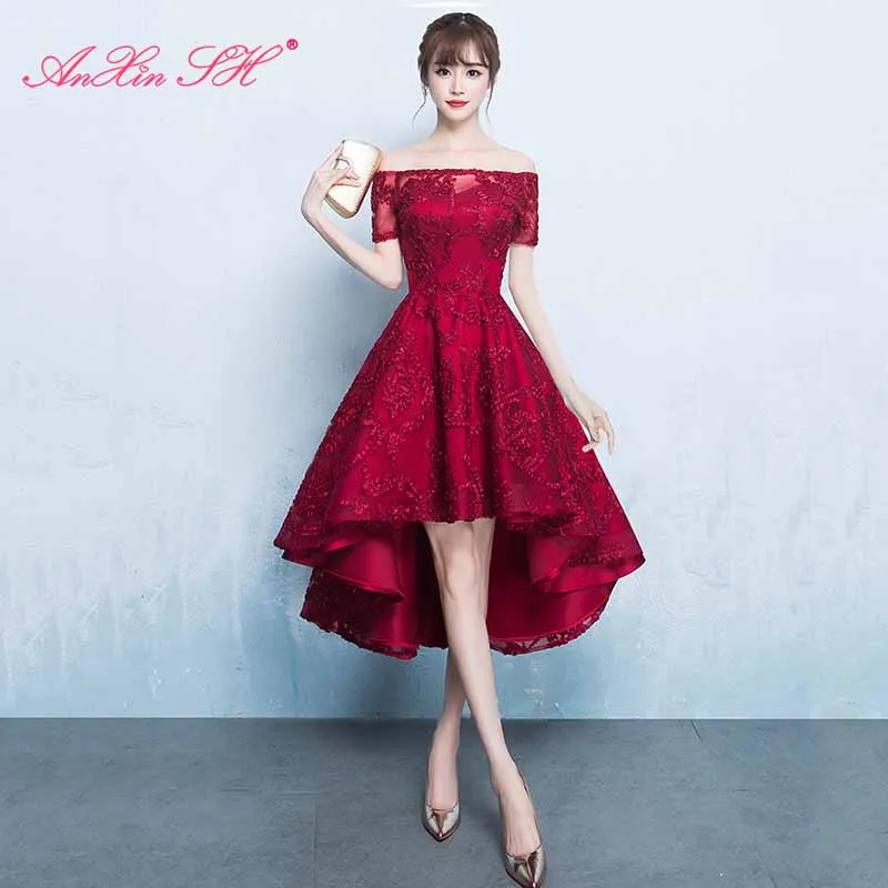 AnXin SH принцессы вина с красным кружевом цветочным рисунком вечернее платье