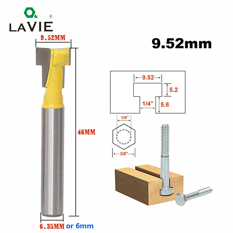 LAVIE 1 шт. 1/4 дюйма 6,35 мм Т-образная фреза с шестигранным болтом и замочной скважиной деревообрабатывающий фреза Концевая фреза MC01025 - Длина режущей кромки: 9.52mm