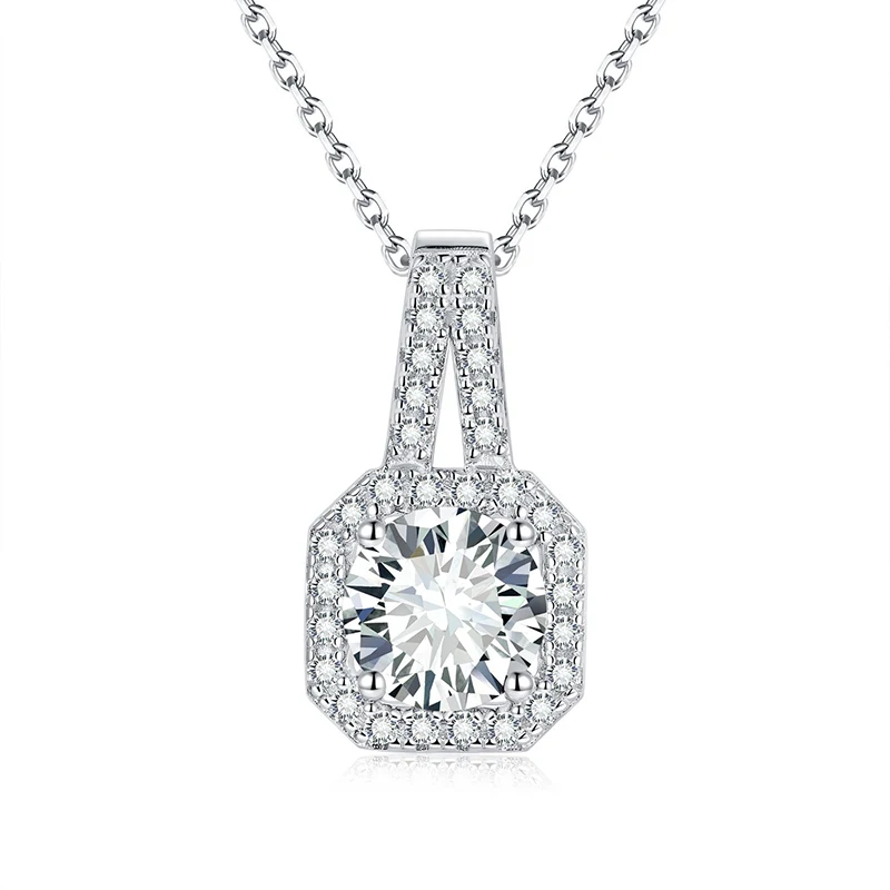 

2021 New Silver Plated Gold Necklaces Jewelry 6.5mm Round Brillant Moissanite Pendant Chain For Women Wedding Jewelry