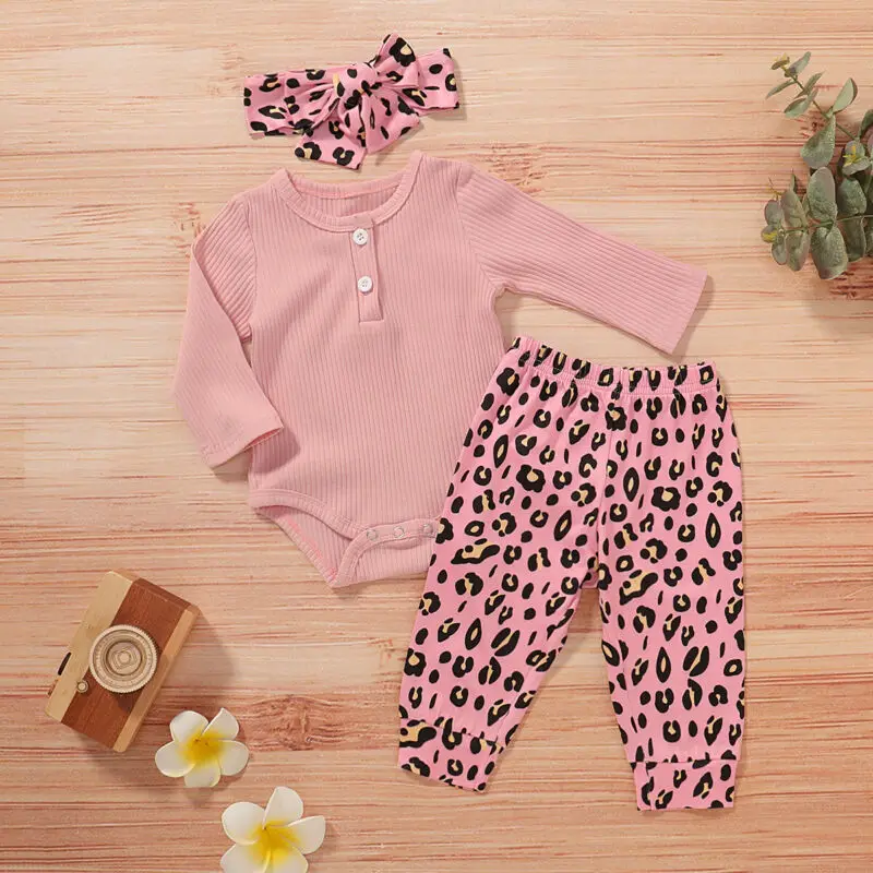 Одежда с леопардовым рисунком для новорожденных девочек 0-12 месяцев комплект из 2