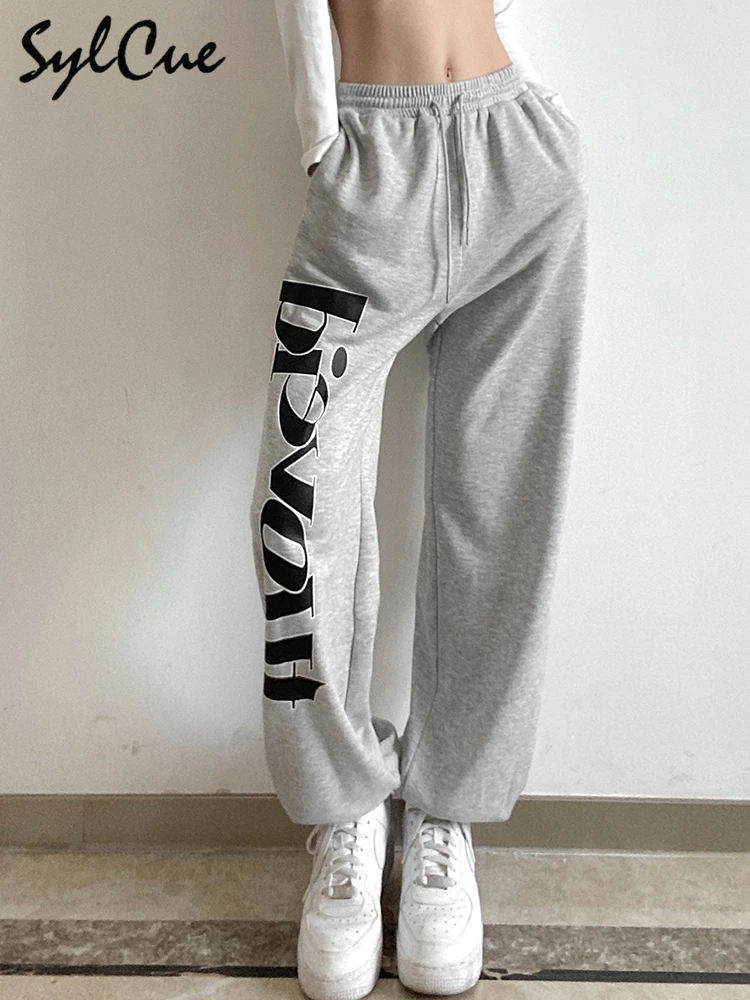 

Sylcue Autumn New Sports And Leisure Trend Letter Printing Loose And Thin Waist Pants Harem Pants Guard Pants