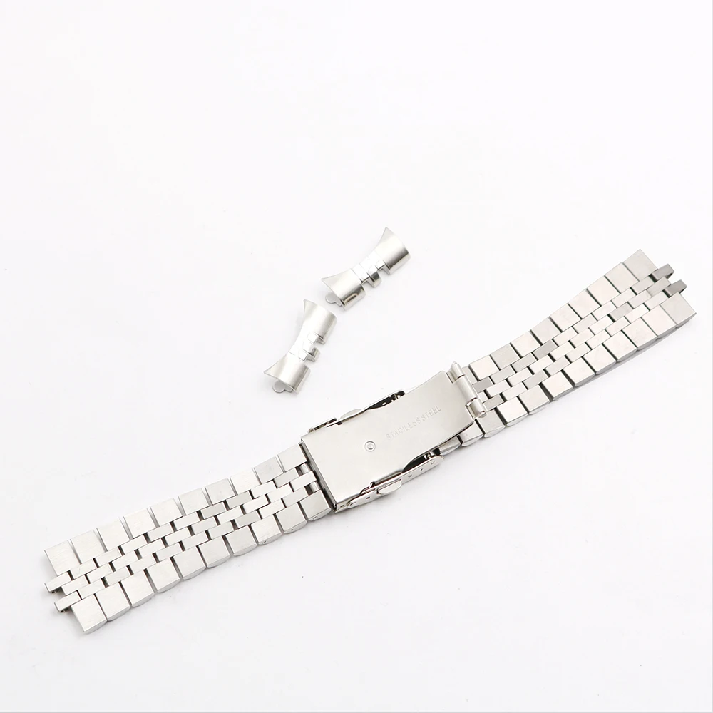 Rolamy 20 22mm Silver 316L Steel Watch Band VINTAGE Jubilee Bracelet Clasp Hollow Curved End Solid Screw Links For Rolex Seiko