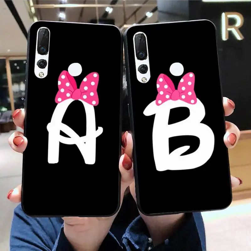

Alphabet Letter Cartoon Cute Bow Phone Case For Huawei Nova 6se 7 7pro 7se honor 7A 8A 7C Prime2019