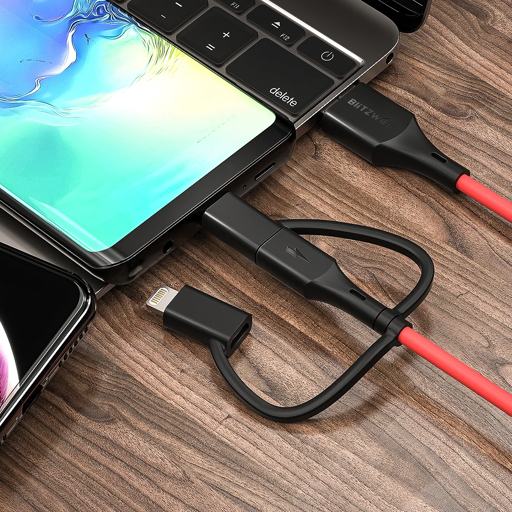 BlitzWolf MT4 3 в 1 type C+ Lightning+ Micro USB кабель для передачи данных с MFI сертифицирован для samsung Xiaomi для iPhone 11 X Max