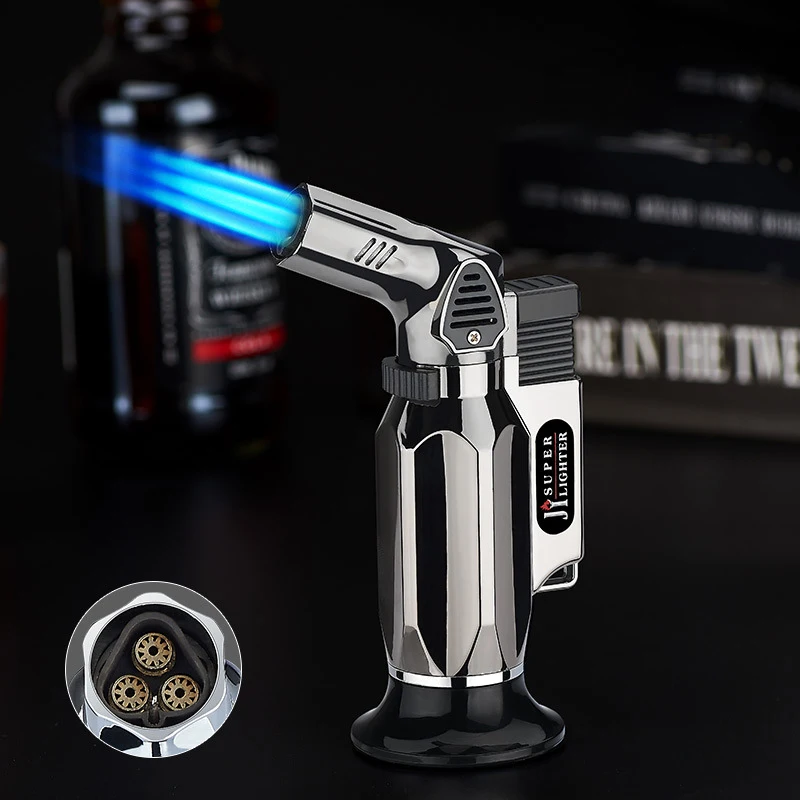 

Three Turbo Gas Lighters Smoking Accessories Metal Windproof Kitchen Cooking Jewelry Welding Cigarettes Lighters Gadgets For Men