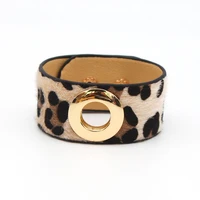 fashion leather bracelet bangle with gold simple circular leather bracelet for women or men jewelry