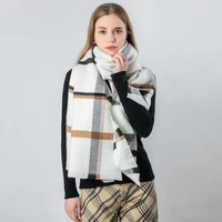 2022 new women warm cashmere plaid scarf fashion pashmina shawls female acrylic wraps wool luxury winter scarves